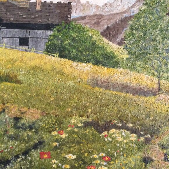 Vintage oil Painting on board old village mountain landscape wall hanging framed - Picture 9 of 12